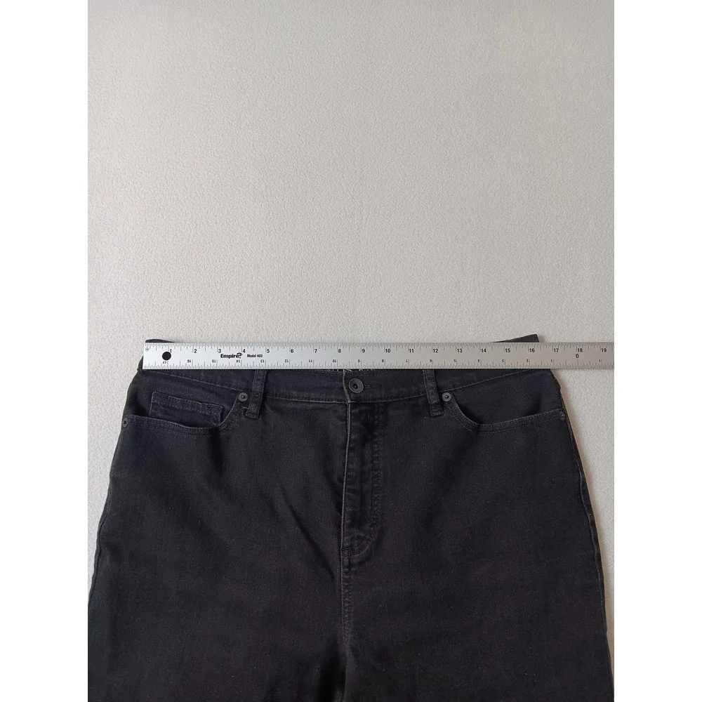Lands' End Jeans Womens 14 Black High Rise Straight 5 Pocket Dark Wash Denim